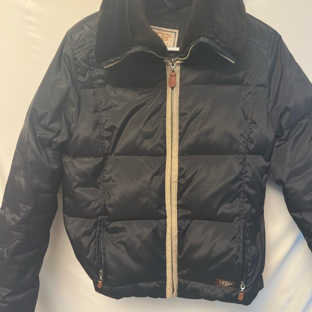 UGG Black Quilted Puffer Jacket with Gold Zipper